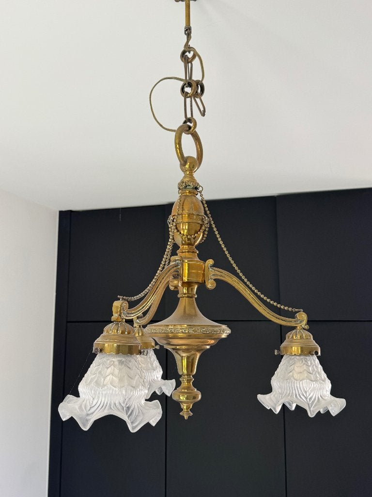 Prachtige Jugendstil / Art Nouveau Hanglamp (Messing), Antiek en Kunst, Ophalen