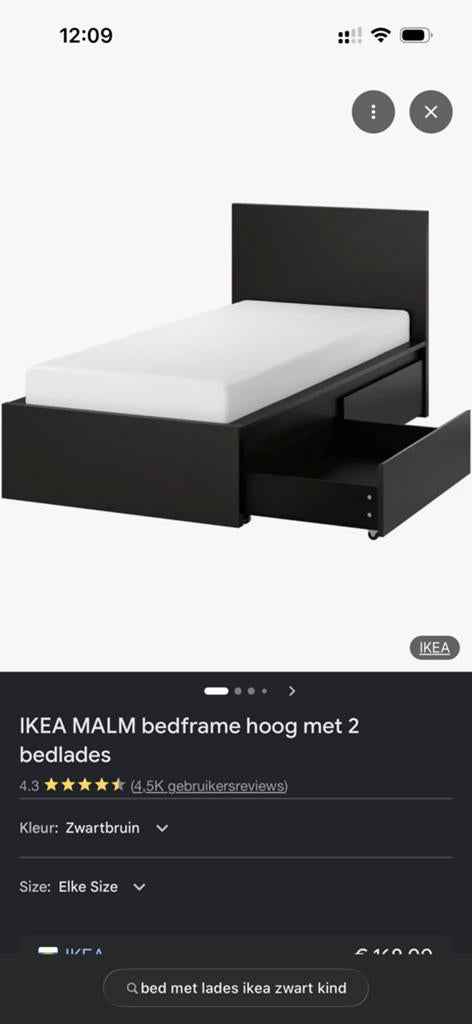 Eenpersoons bed Ikea, 90 cm, Eenpersoons, Zwart, Ophalen of Verzenden