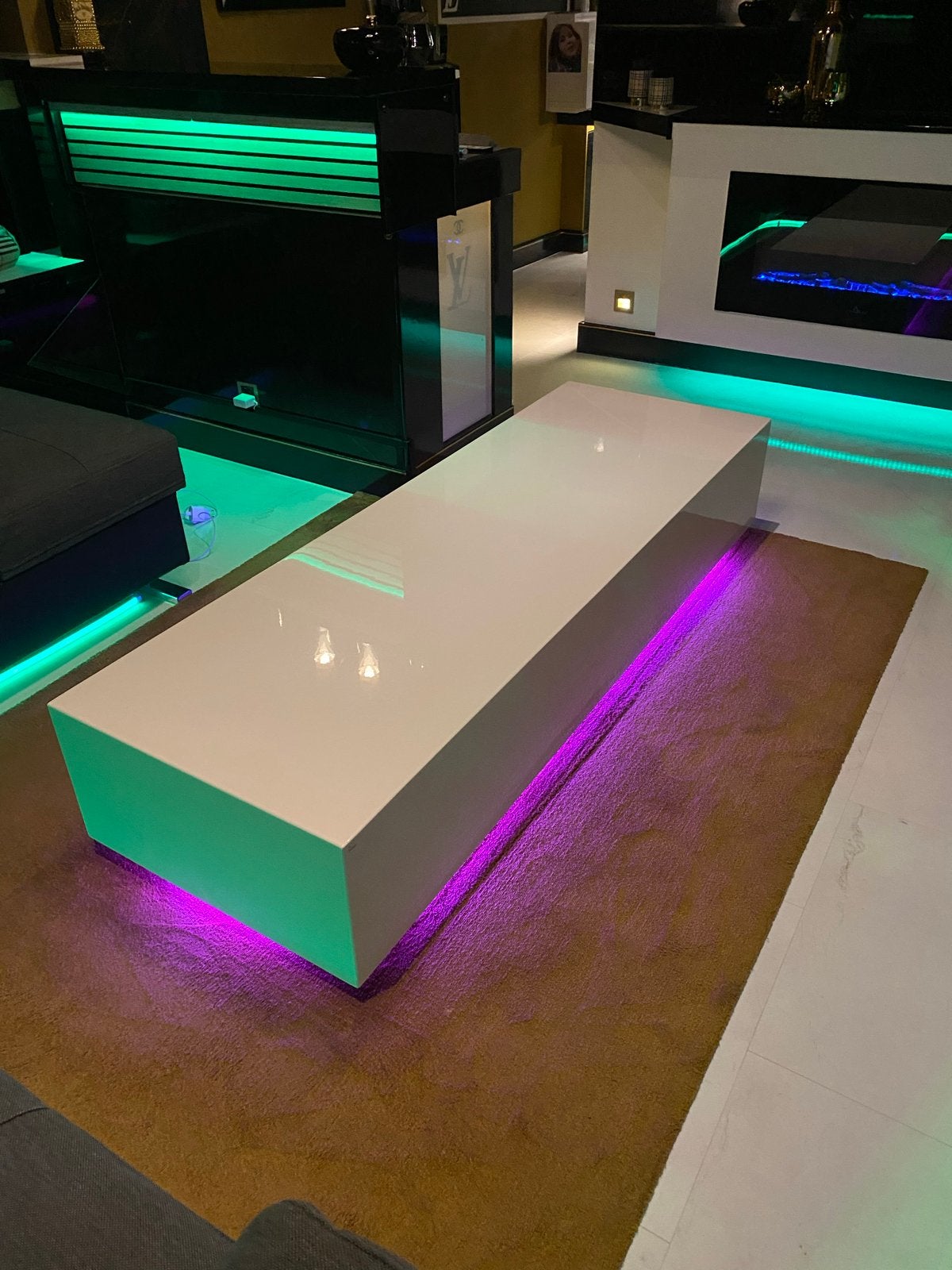 Salontafel wit hoogglans met RGB LED verlichting 60x180x35cm, Ophalen, 50 tot 100 cm, Zo goed als nieuw, 150 tot 200 cm