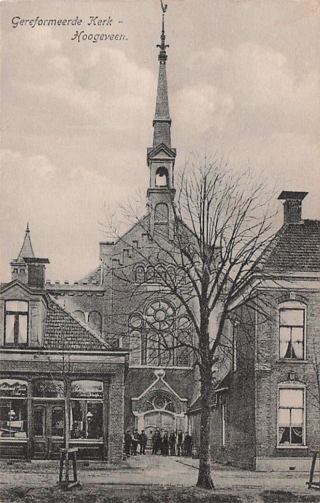 AM059 Hoogeveen kerk en winkel 1919, Verzenden, Voor 1920, Gelopen, Drenthe