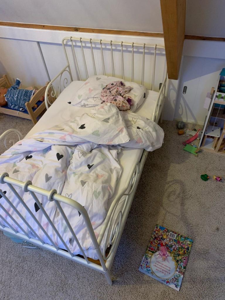Wit metalen meegroeibed IKEA Minnen 80x200 cm, Ophalen, Eenpersoons, Wit, 80 cm