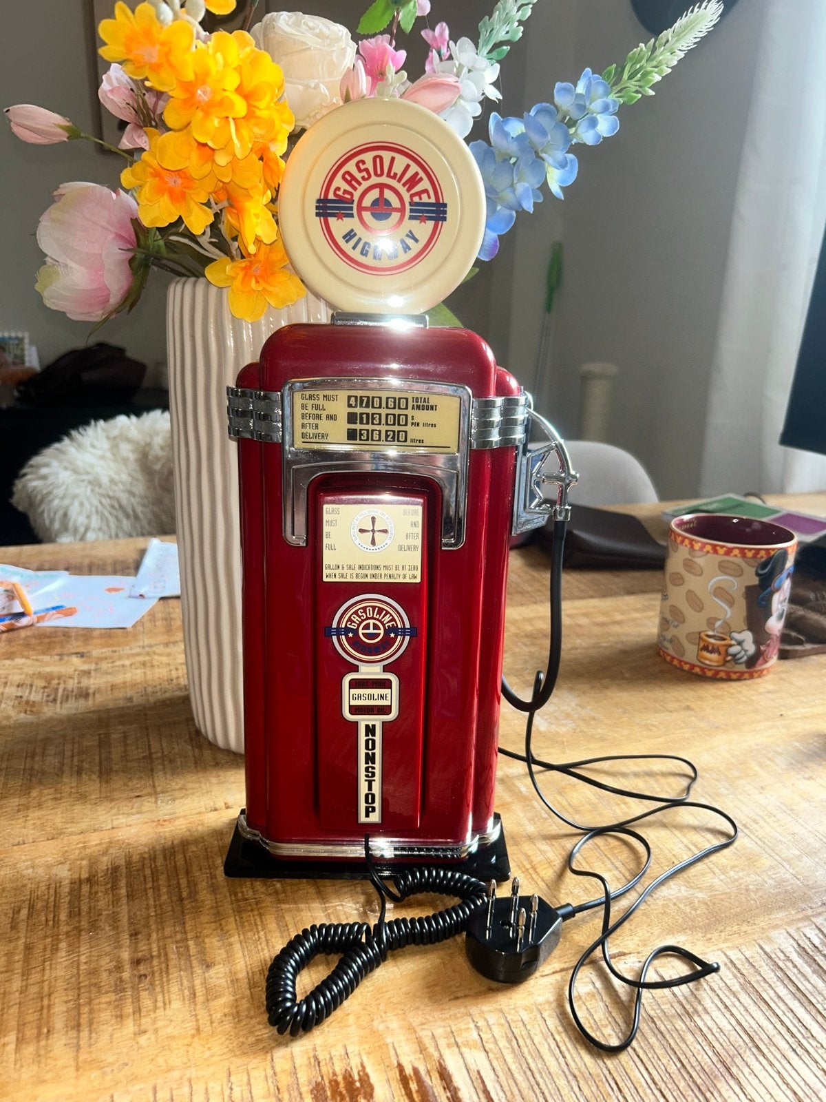 Vintage Telefoon Benzinepomp Design - Rood, Telecommunicatie, Vaste telefoons | Niet Draadloos, Ophalen of Verzenden, Gebruikt