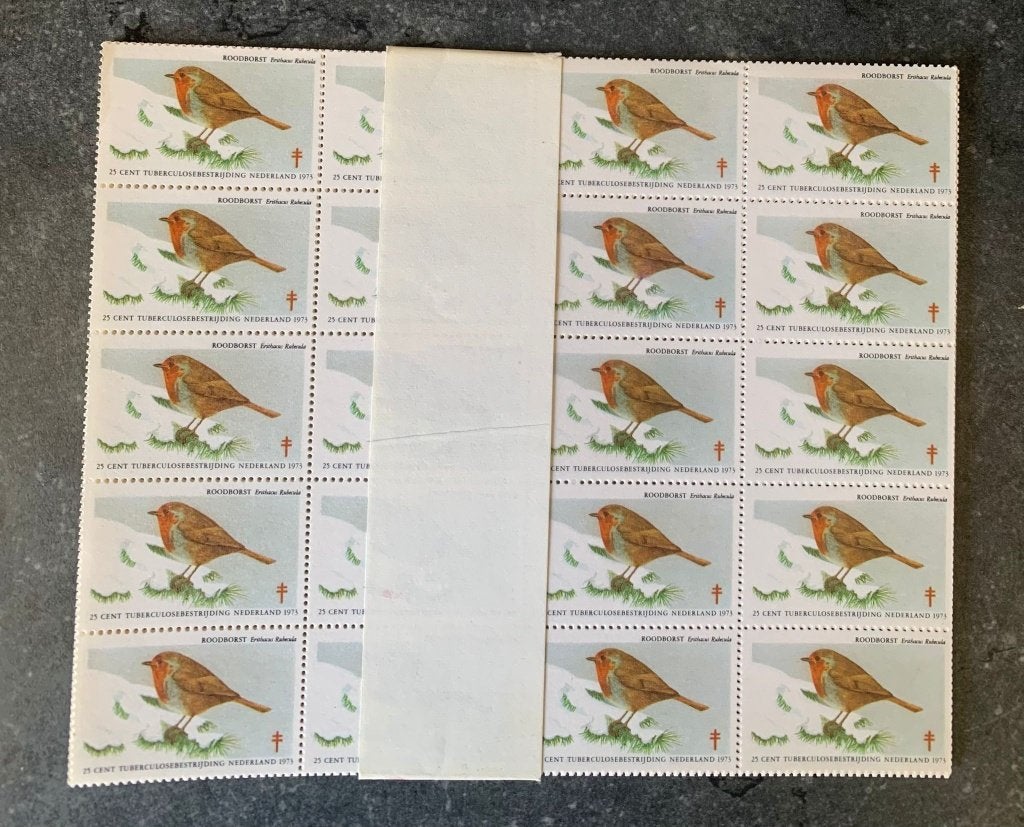 Sluitzegels '73 tbc tuberculose 9 vellen v 20 met banderol, Postzegels en Munten, Verzenden, Na 1940, Postfris