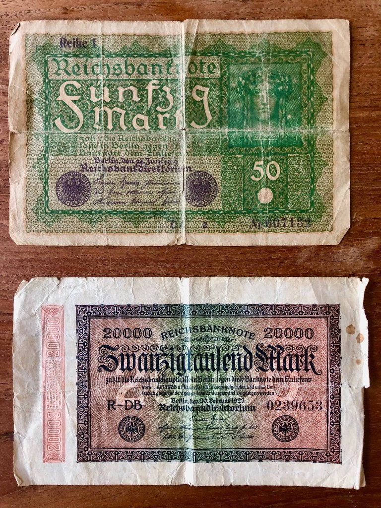 Duitse Not geld Reichsbanknoten 1x20.000 Mark & 1x50 Mark, Postzegels en Munten, Ophalen of Verzenden, Duitsland