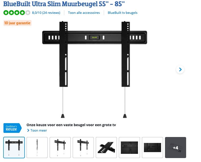 BlueBuilt Ultra Slim TV Muurbeugel 55” t/m 85” – Nieuwstaat, Ophalen of Verzenden, Zo goed als nieuw