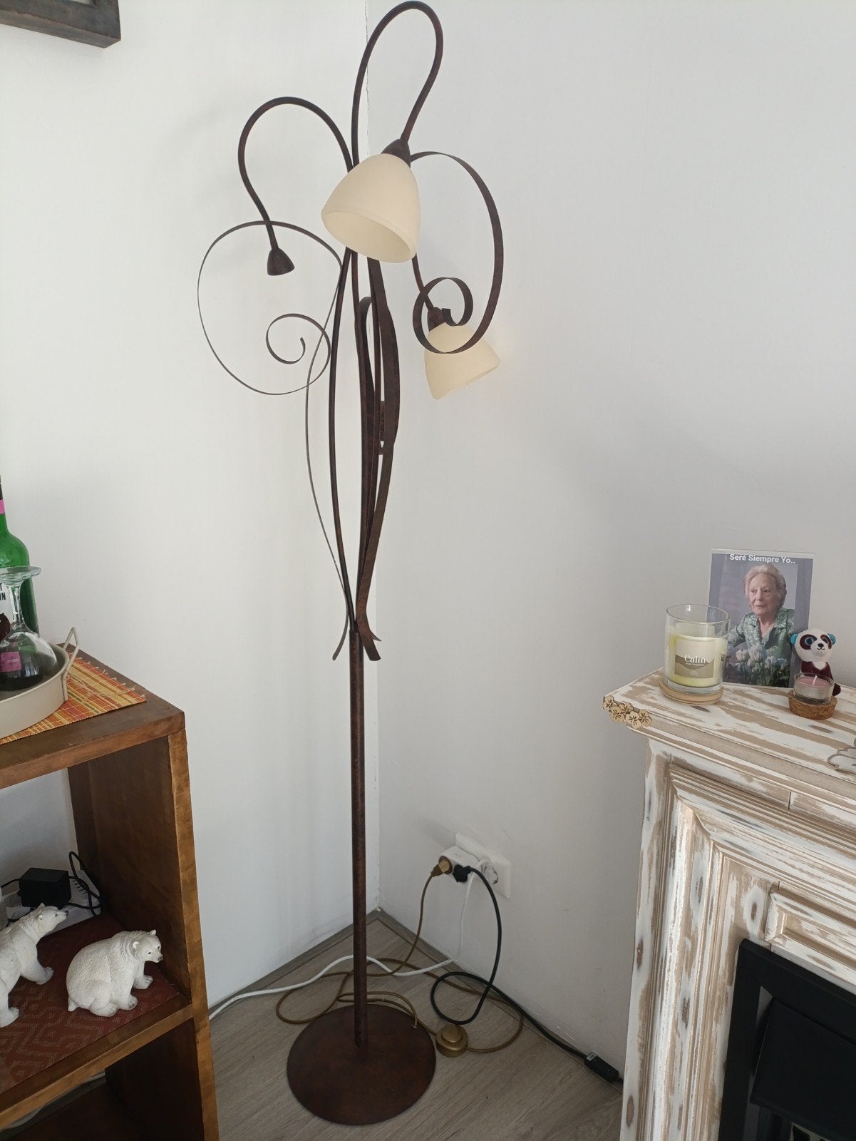 Set van 3: Sierlijke Hanglamp en Vloerlamp - Metaal en Glas, Ophalen, Gebruikt, E14 (klein), Glas