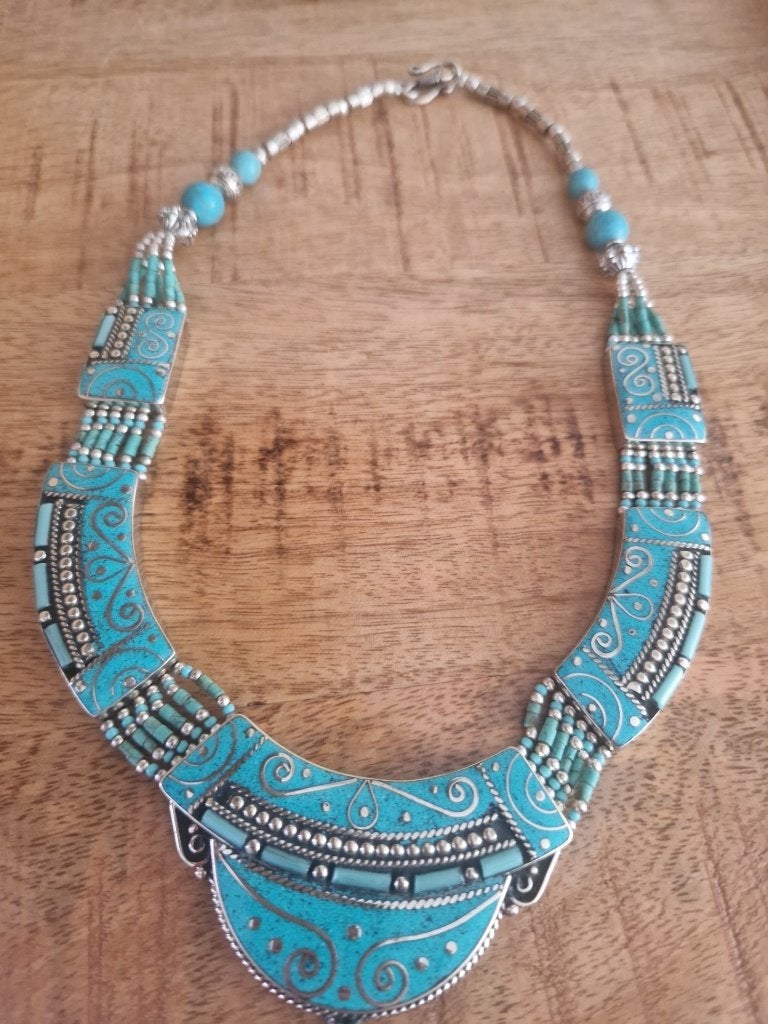 Tibetaanse ketting van Tibet zilver en turquoise, Sieraden, Tassen en Uiterlijk, Ophalen of Verzenden, Zilver, Ketting, Met edelsteen
