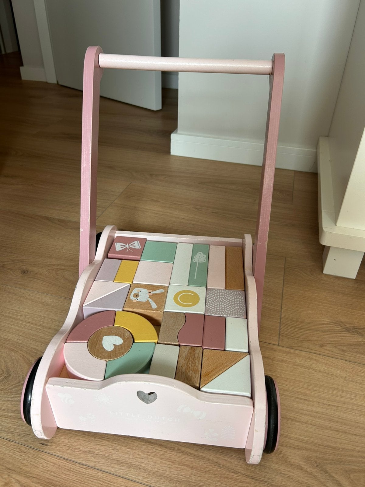 Roze Little Dutch houten loopkar/blokkenkar, Ophalen, Gebruikt, Duw- of Trekspeelgoed