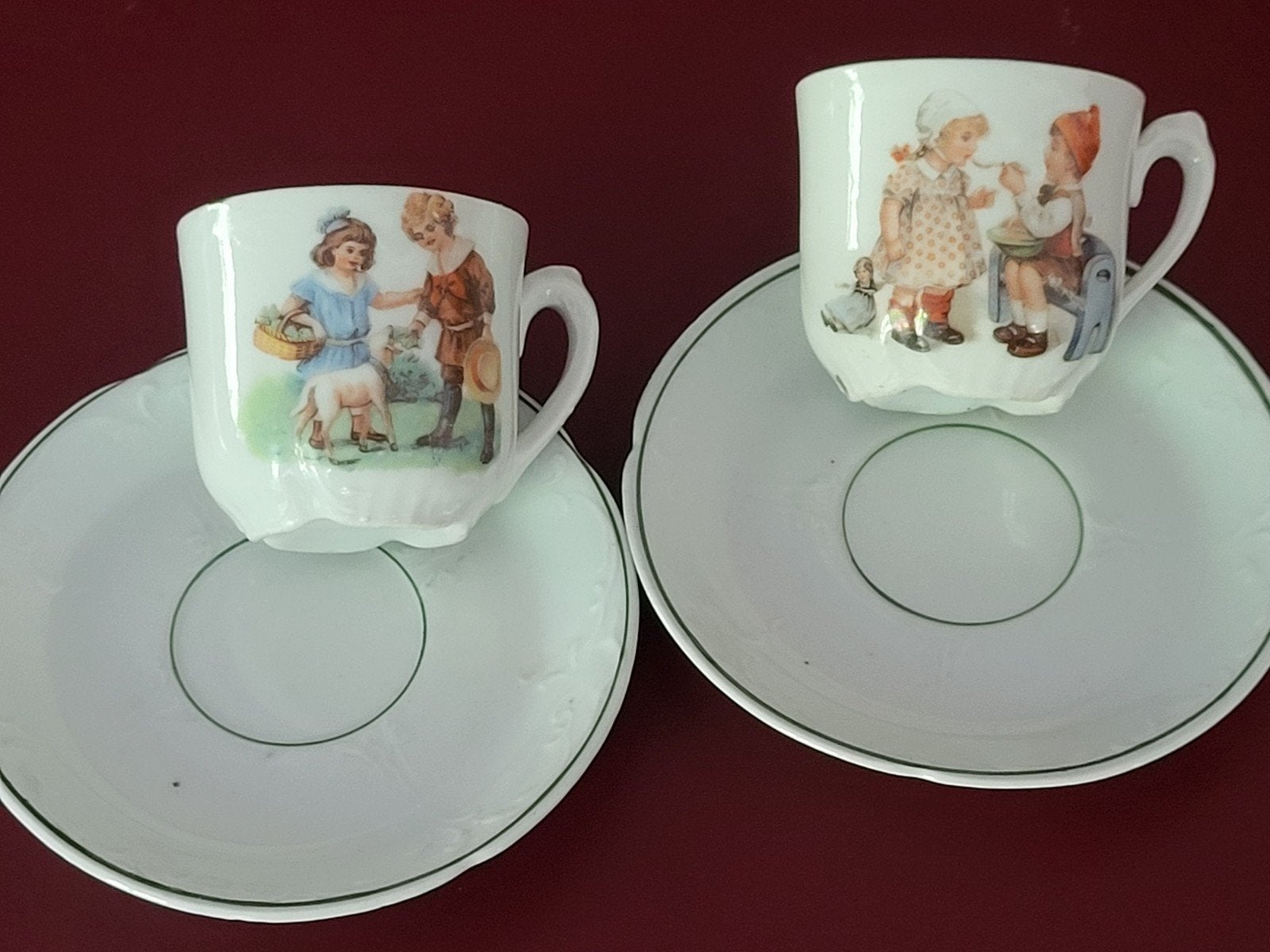 Antieke kinder kop en schotel set, handgeschilderd, Ophalen of Verzenden