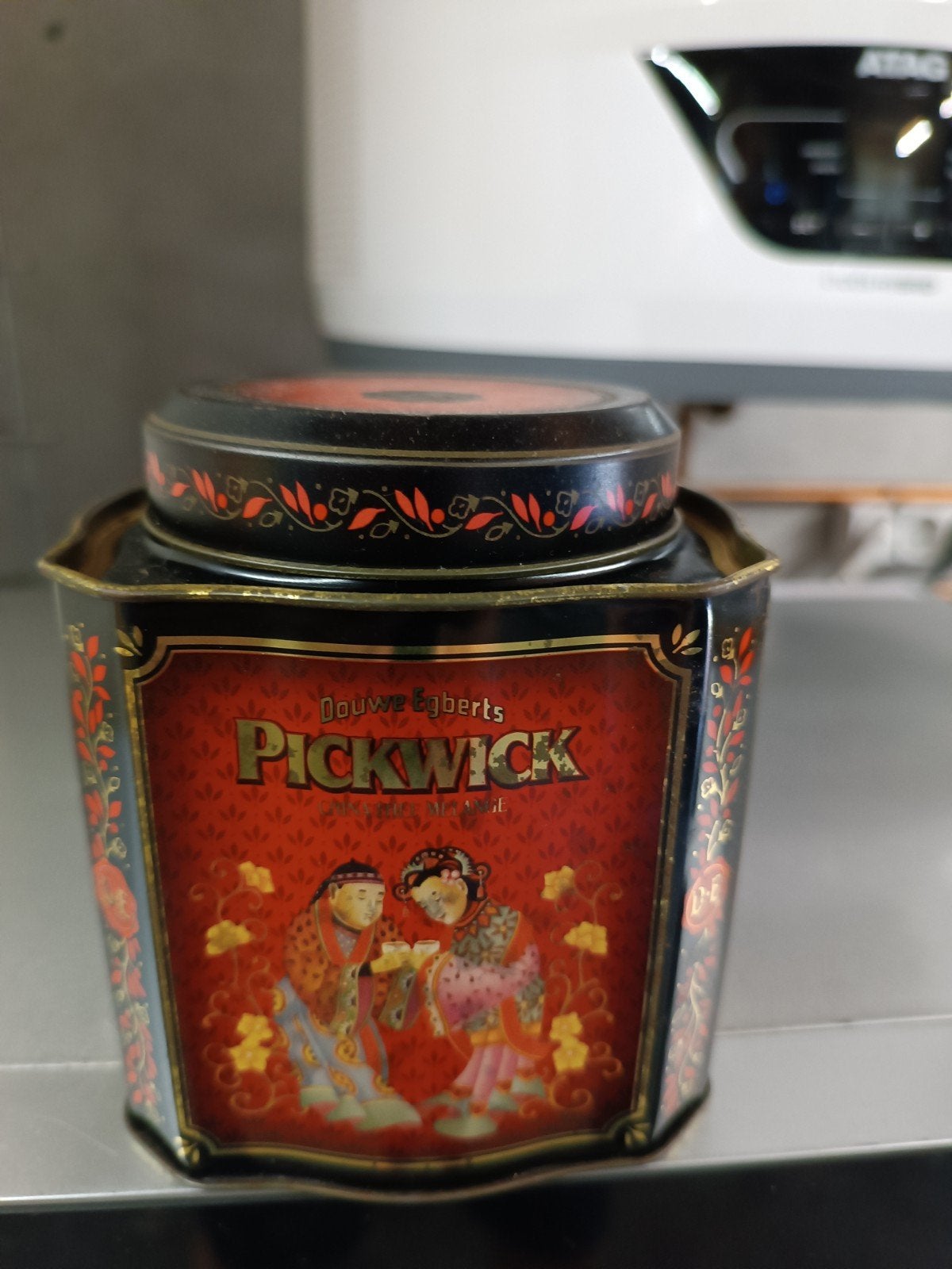 Vintage Pickwick Theebus - Douwe Egberts, Verzamelen, Blikken, Ophalen of Verzenden, Gebruikt, Thee, Pickwick