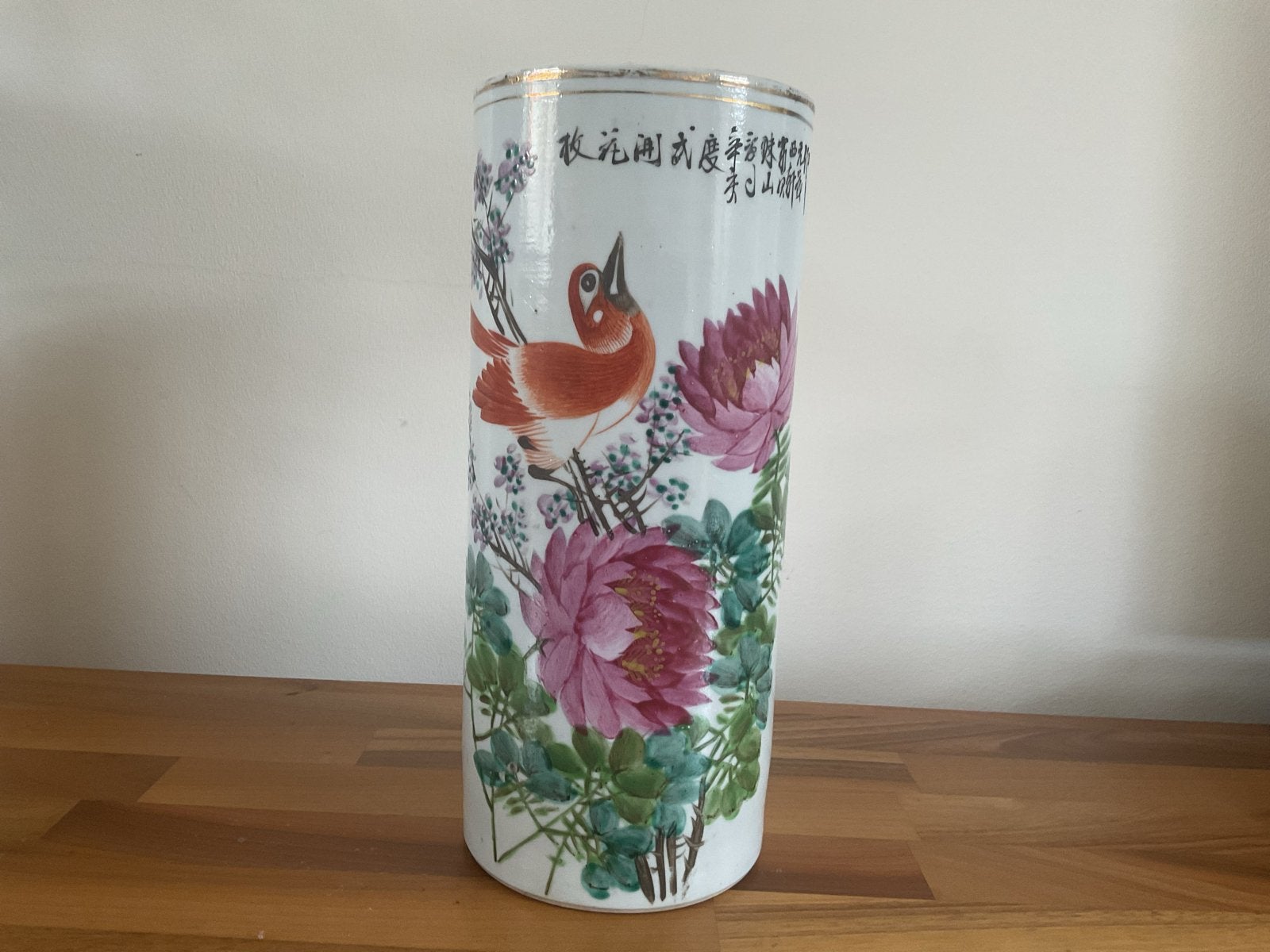 Antieke Chinese porseleinen vaas met vogel en bloemen, Antiek en Kunst, Antiek | Vazen, Ophalen of Verzenden