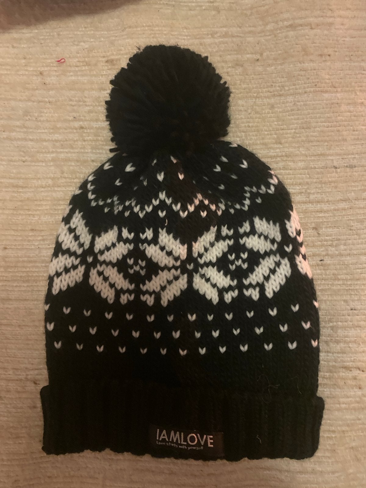 Zwarte muts met pompon en Noorse print, Verzenden, Zo goed als nieuw, One size fits all, Pet
