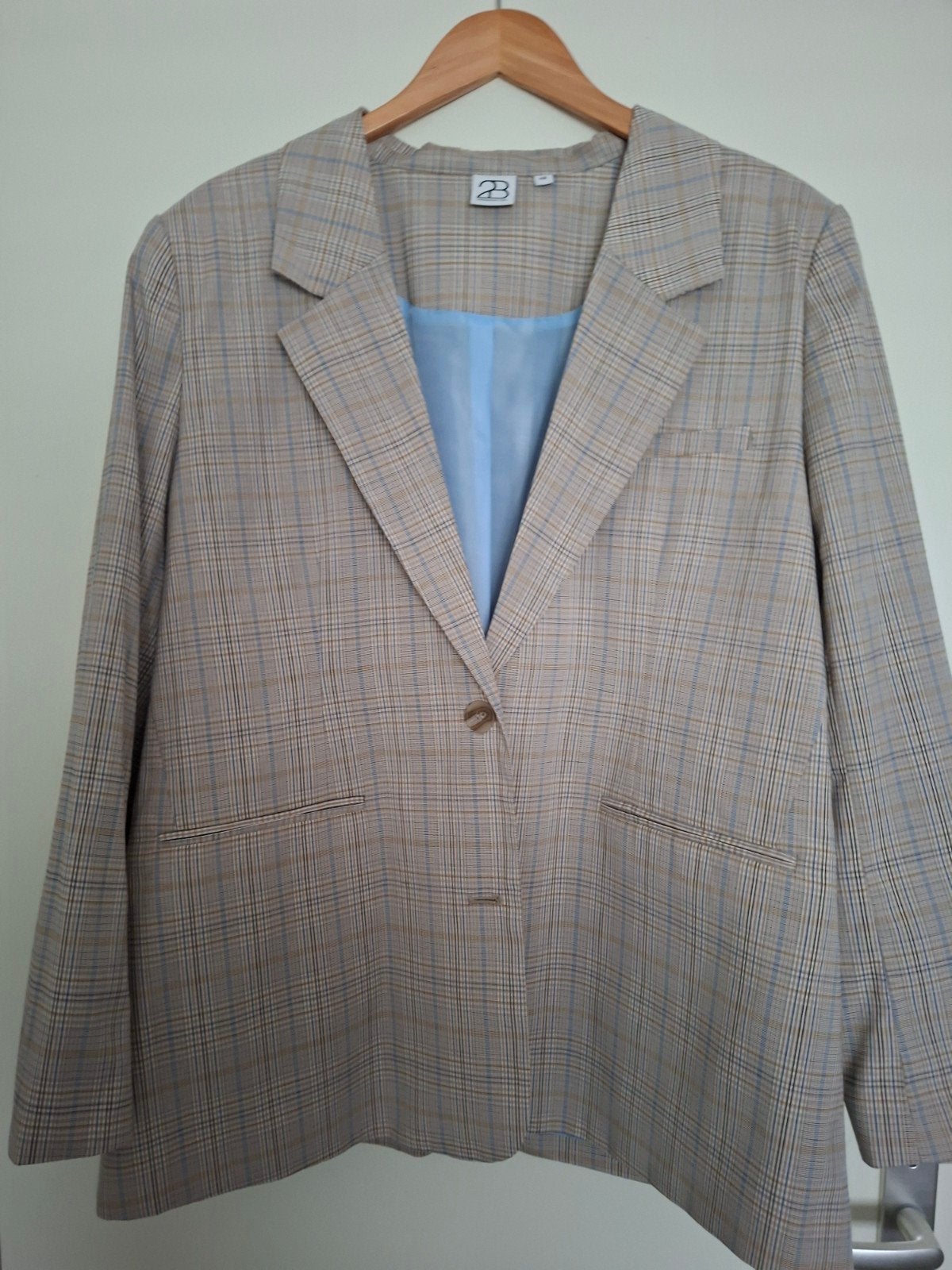 2Biz Geruit Jasje Maat 46, Beige, Maat 46/48 (XL) of groter, Ophalen of Verzenden, Jasje