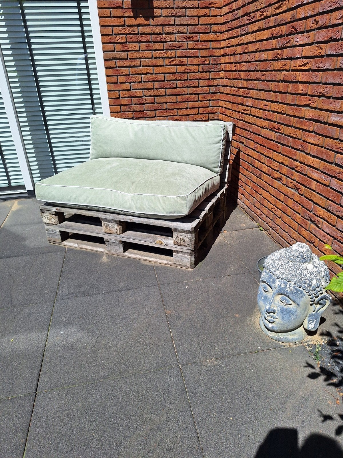 Palletbank met kussens, Ophalen, Gebruikt, Hout