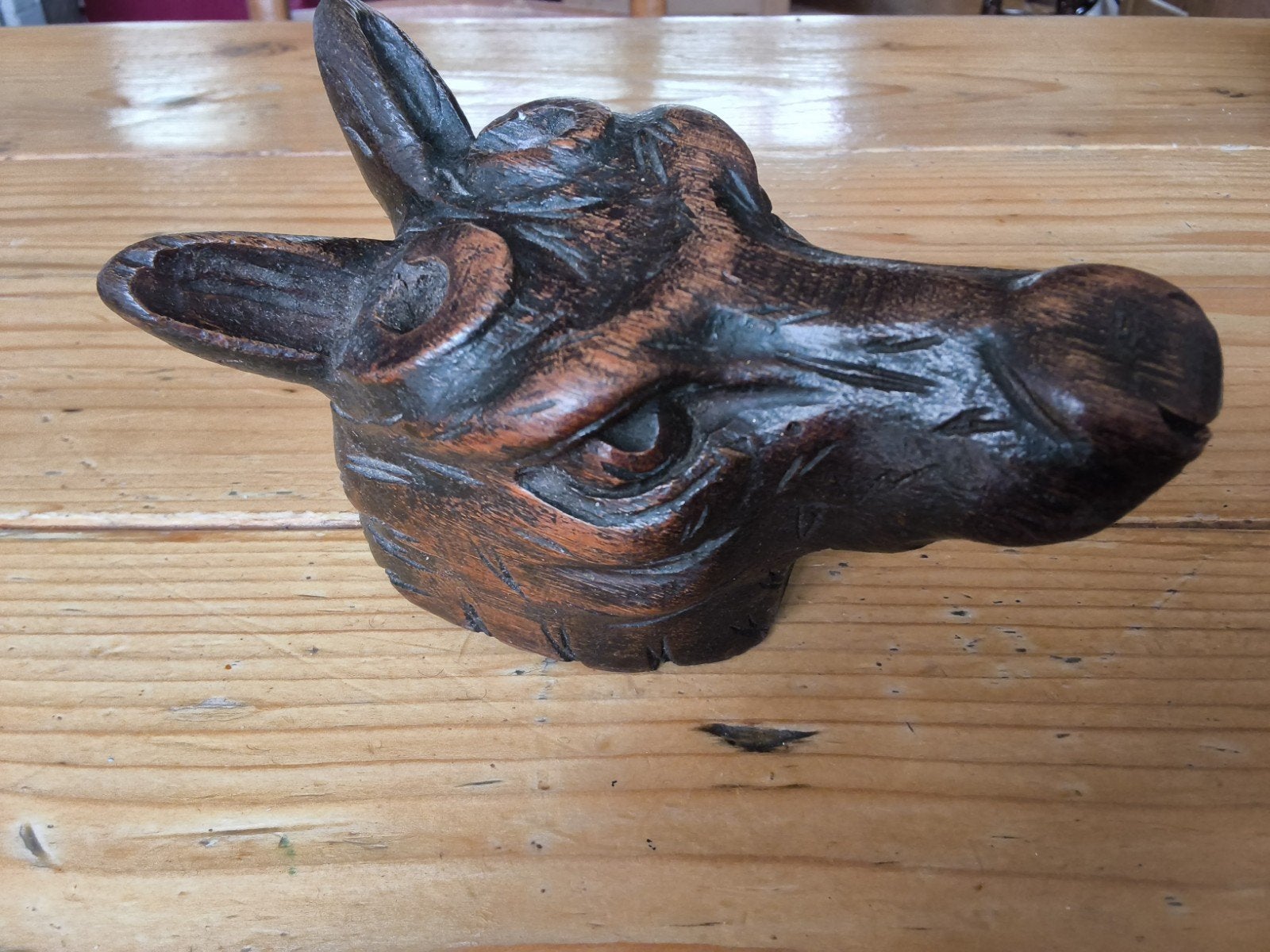 Houten beeldje van een dierenkop, Ophalen of Verzenden