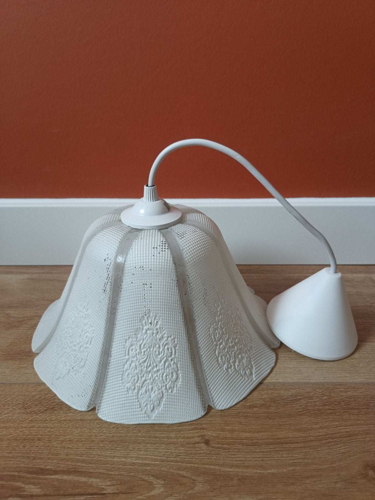 Mooie witte glazen hanglamp vintage retro stijl, Ophalen of Verzenden, Gebruikt, Glas, Vintage