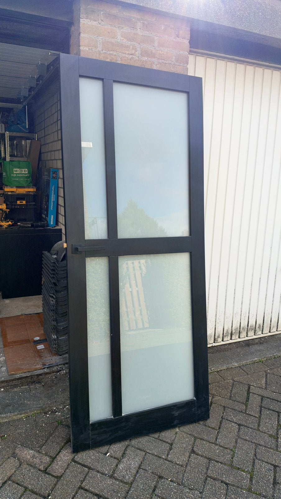 Zwarte binnendeur met melkglas (202 x 82,5 cm), Doe-het-zelf en Verbouw, Deurkozijn, Zo goed als nieuw, Hout, Ophalen