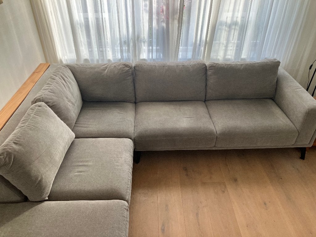 Prijsverlaging! Comfortabele en moderne hoekbank lichtgroen, Ophalen, Minder dan 75 cm, Hoekbank, Zo goed als nieuw