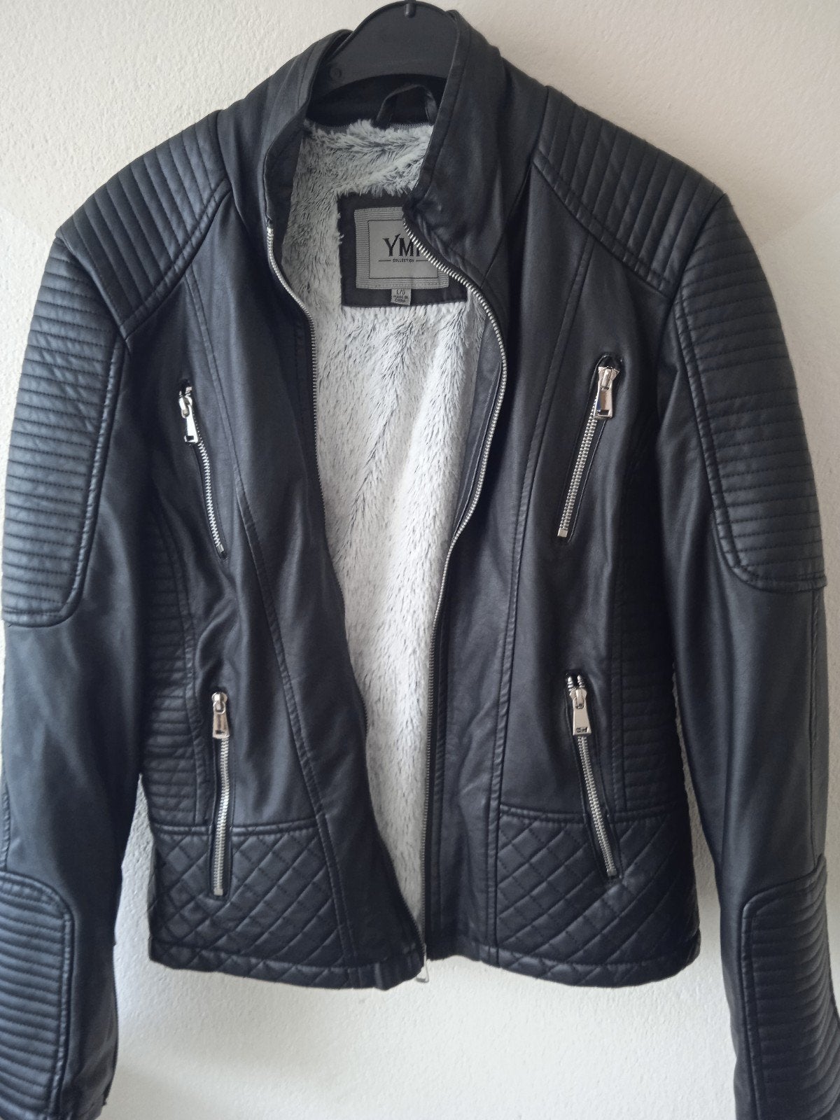 faux leren jack large bont gevoerd 19,€, Kleding | Dames, Zwart, Maat 42/44 (L), Ophalen of Verzenden, Zo goed als nieuw