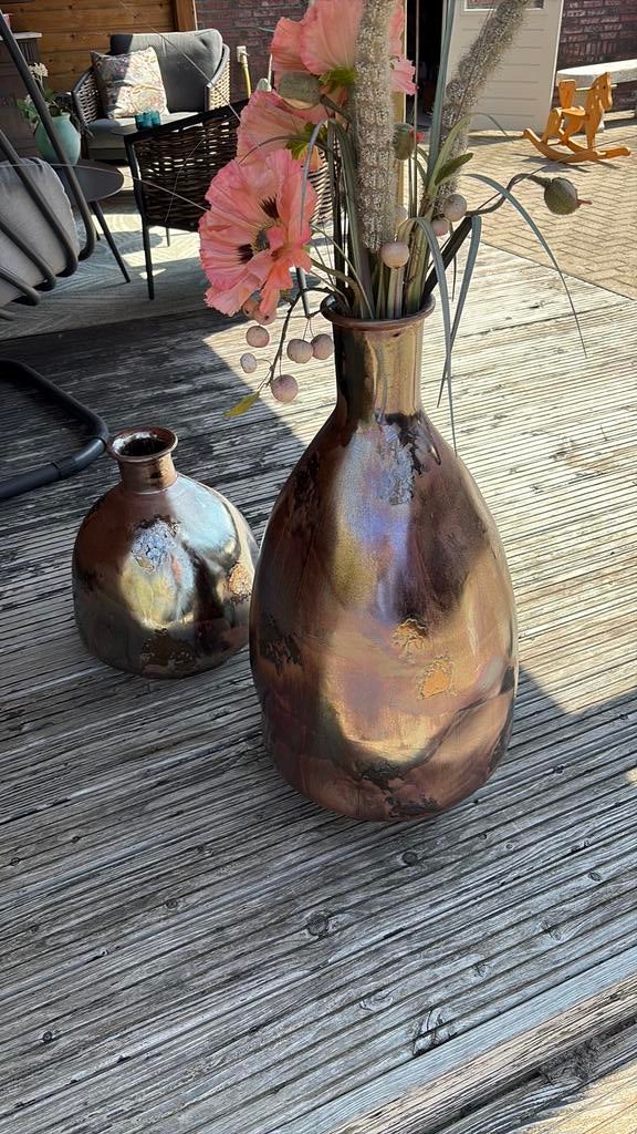 Aardewerk grote vazen antiek rose/ bronz, Tuin en Terras, Ophalen, Zo goed als nieuw