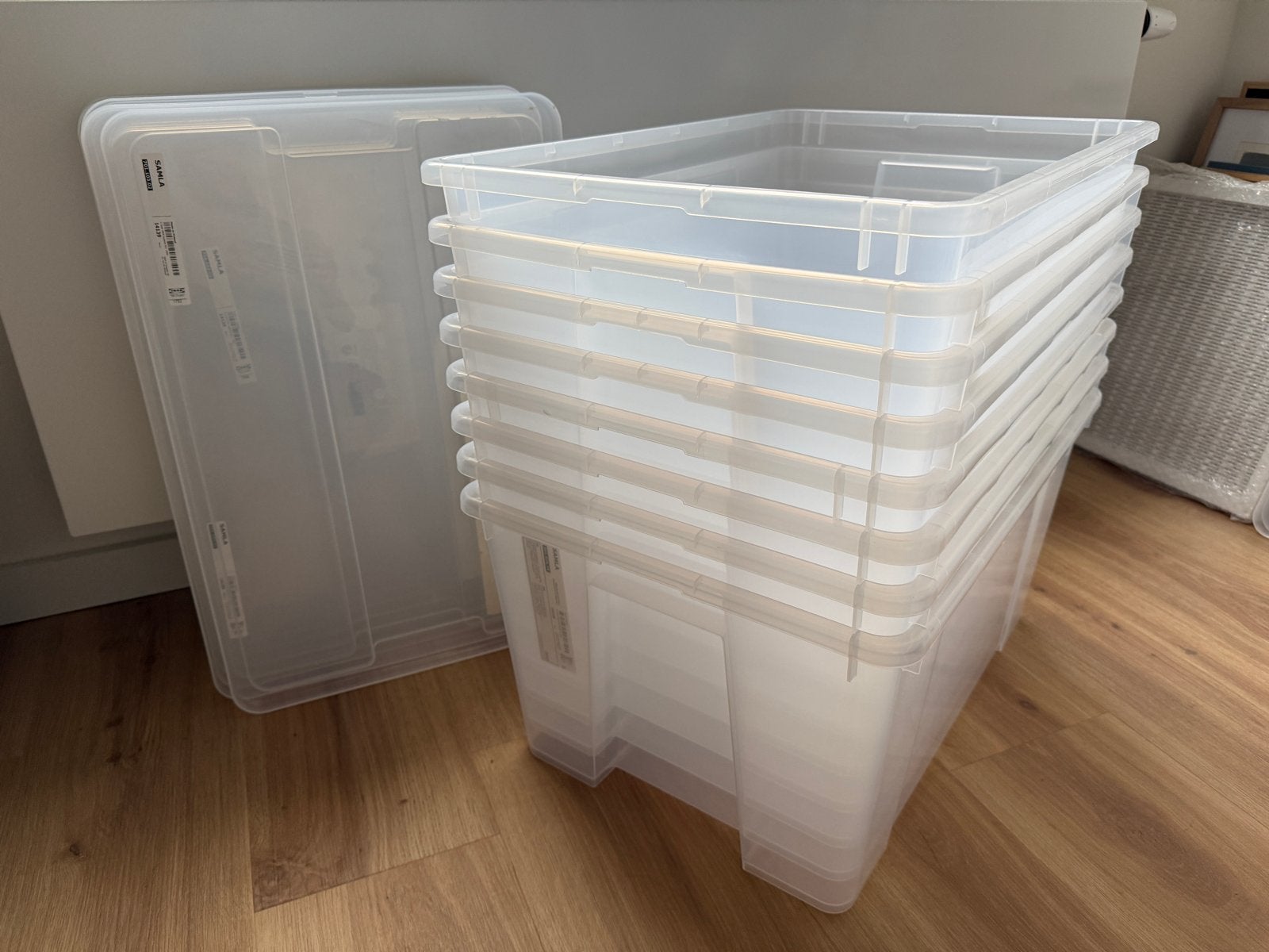 Ikea Samla opbergdozen 45L (8 stuks) met deksel, Ophalen, Kunststof, Gebruikt, 50 tot 100 cm
