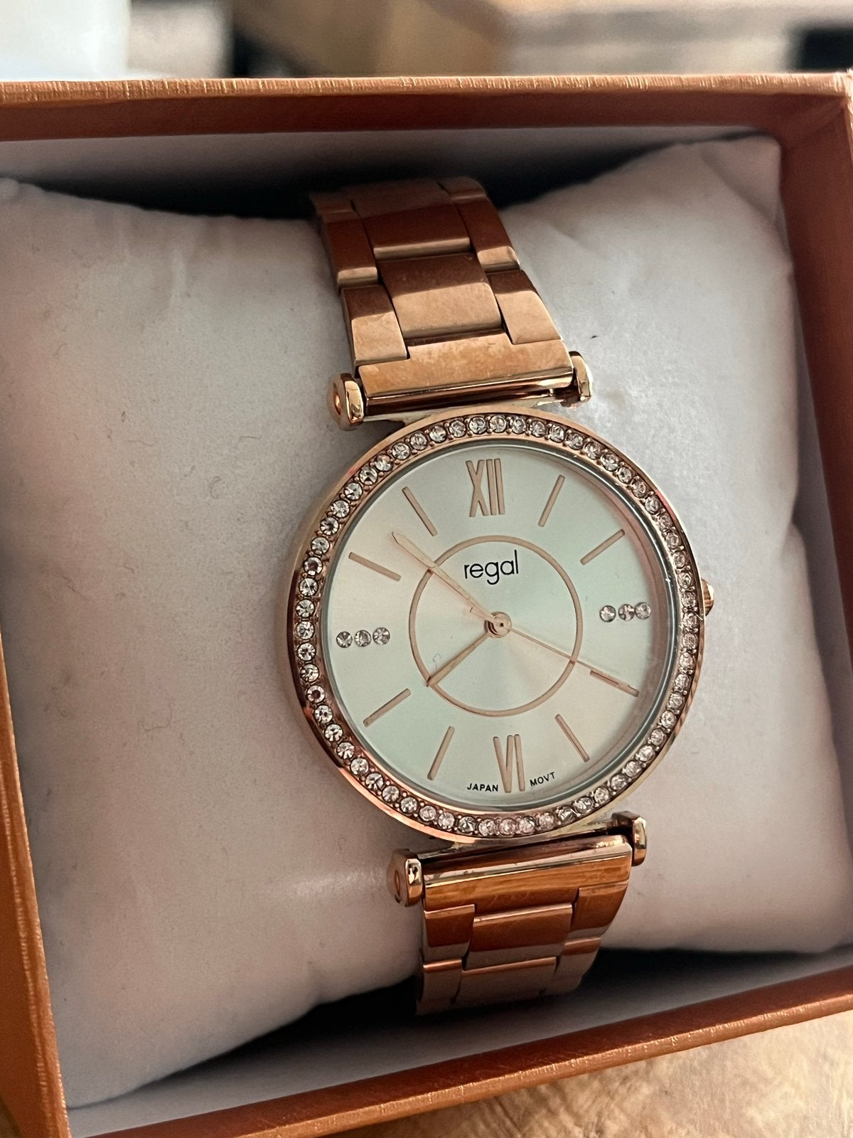 Regal horloge rose goud - met steentjes, zo goed als nieuw, Staal, Polshorloge, Zo goed als nieuw, Met strass