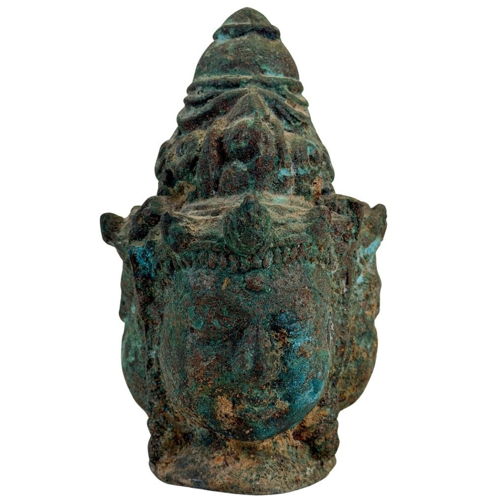 Trimurti – Cambodjaans driekoppig tempelbeeld, Antiek en Kunst, Overige herkomsten, Ophalen of Verzenden, Beeld, Steen/keramiek