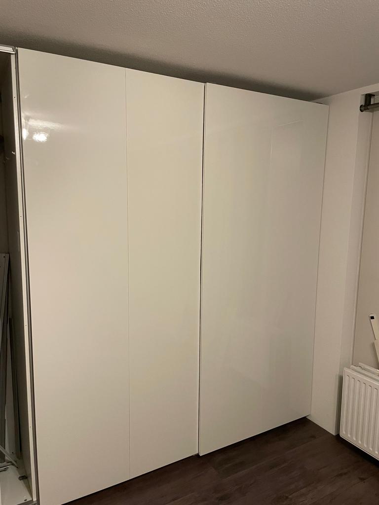 Ikea pax kast deuren hoogglans wit, Ophalen, 200 cm of meer, 50 tot 100 cm, Zo goed als nieuw