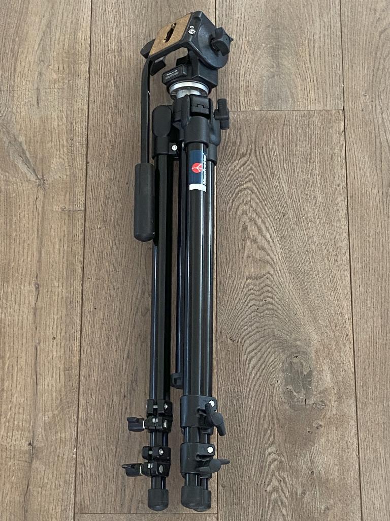 Manfrotto Statief 144B + 128 Fluid Video Head, Ophalen, Gebruikt, 175 cm of meer, Driepoot
