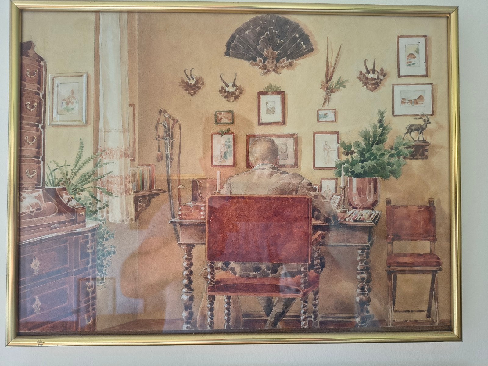 Klassiek interieurschilderij „De geleerde in zijn studeerkam, Antiek en Kunst, Kunst | Schilderijen | Klassiek, Ophalen of Verzenden