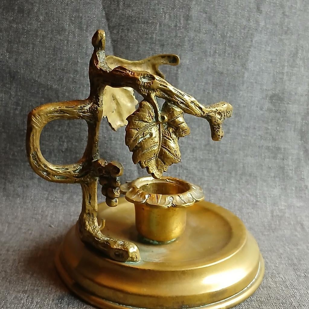 Antieke messing kandelaar "Druivenrank", Ophalen of Verzenden