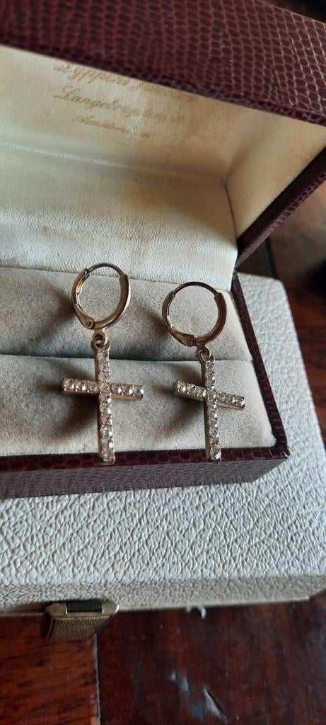 Vintage  oorbellen, kruisjes met Swarovski kristal., Sieraden, Tassen en Uiterlijk, Antieke sieraden, Ophalen of Verzenden, Overige materialen