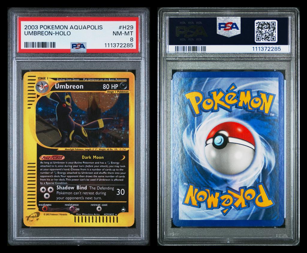 Umbreon H29 Aquapolis English PSA 8, Ophalen of Verzenden, Zo goed als nieuw, Losse kaart, Foil