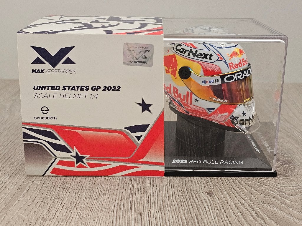 Helm 1:4, Max Verstappen # 1, GP United States 2022., Verzamelen, Automerken, Motoren en Formule 1, Ophalen of Verzenden, Zo goed als nieuw