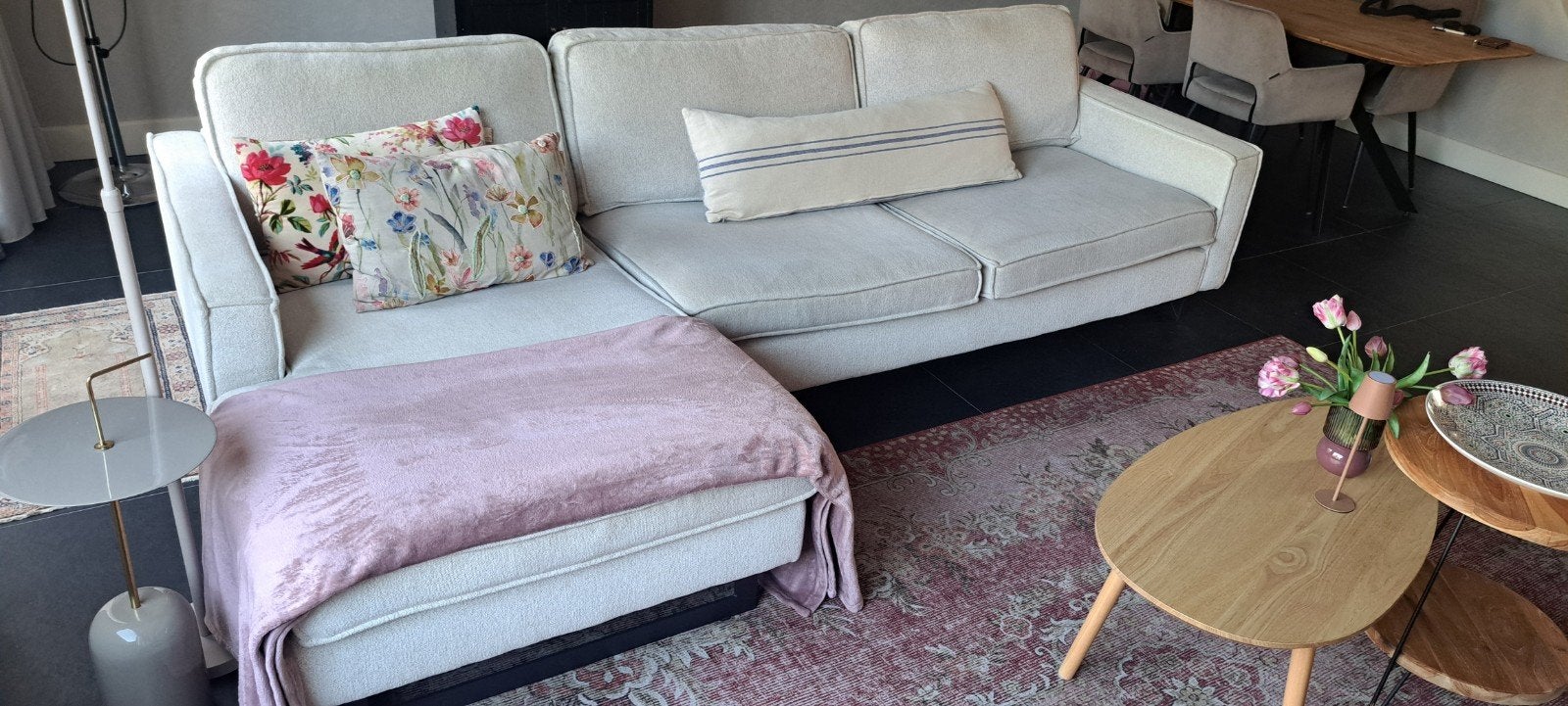 Comfortabele Hoekbank met Loungegedeelte - Crème 290cm, Ophalen, 250 tot 300 cm, Hoekbank, Zo goed als nieuw