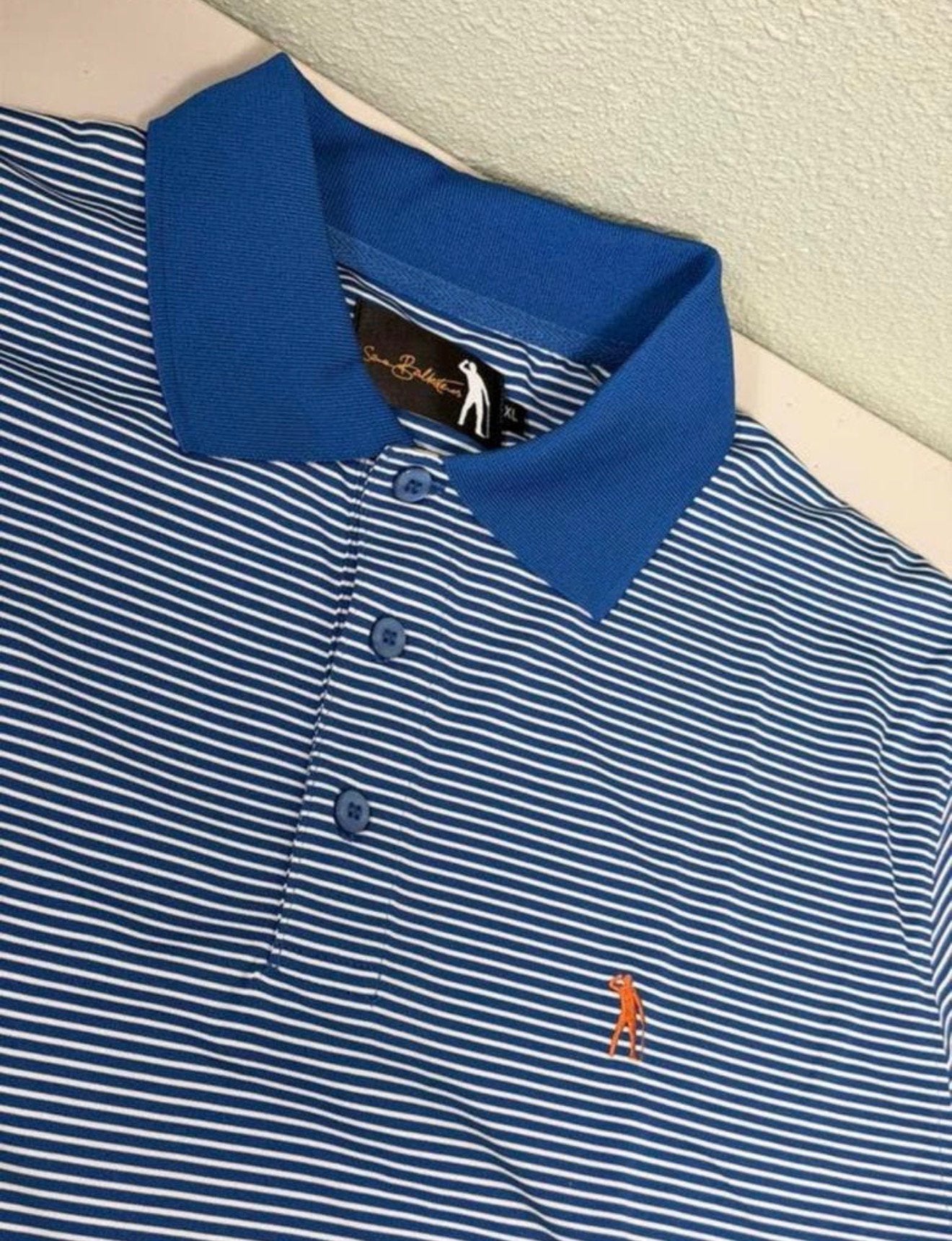 Nieuw Severiano Ballesteros golf polo shirt XL blauw striped, Blauw, Ophalen of Verzenden, H, H