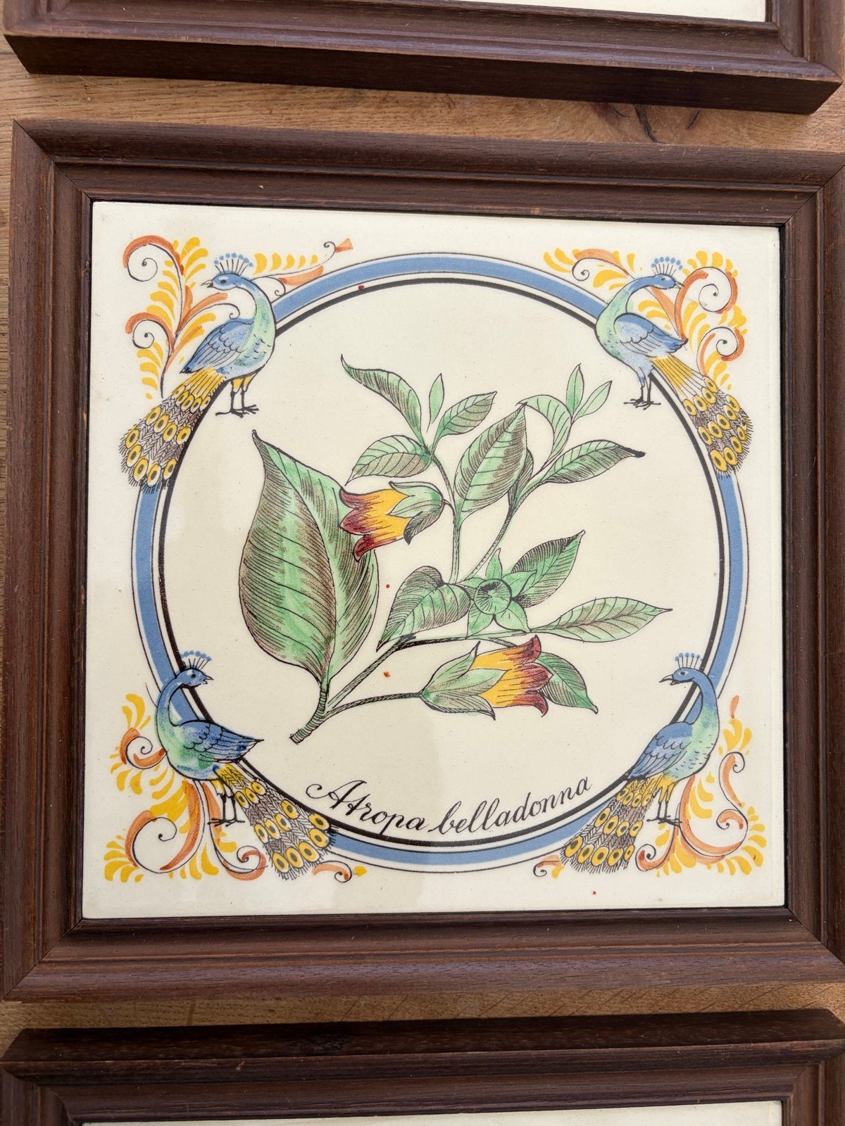 Drie vintage botanische tegels Schoonhoven, Ophalen of Verzenden