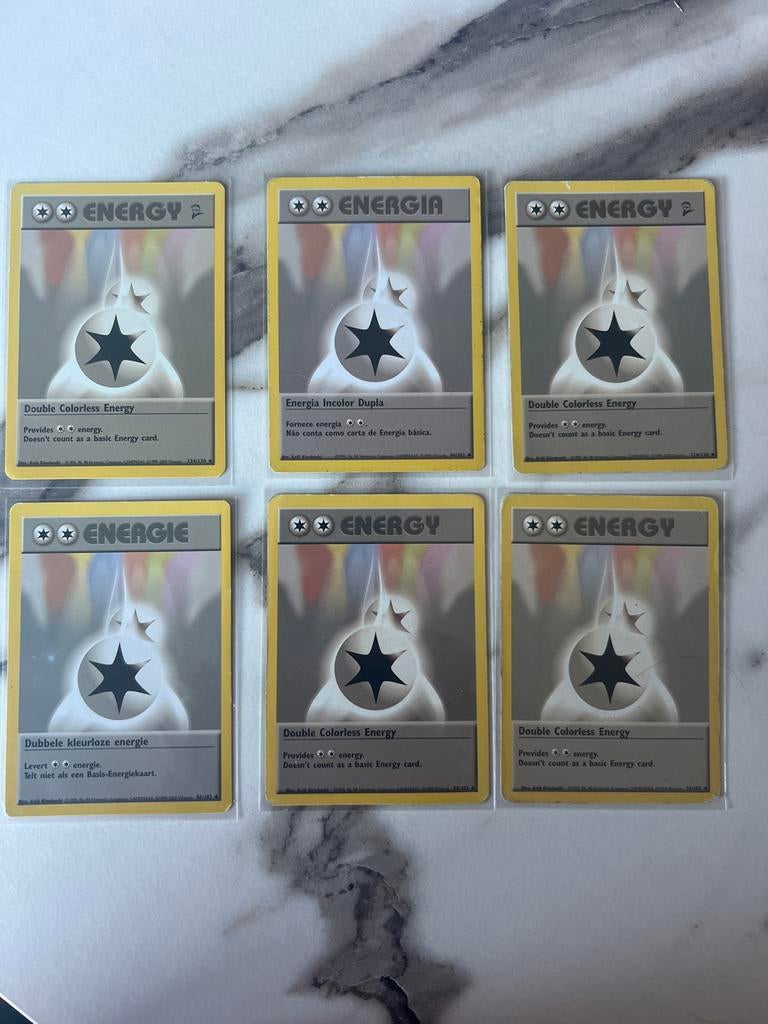 6x Pokémon Double Colorless Energy Kaarten (Engels/Portugees, Ophalen of Verzenden, Gebruikt, Meerdere kaarten
