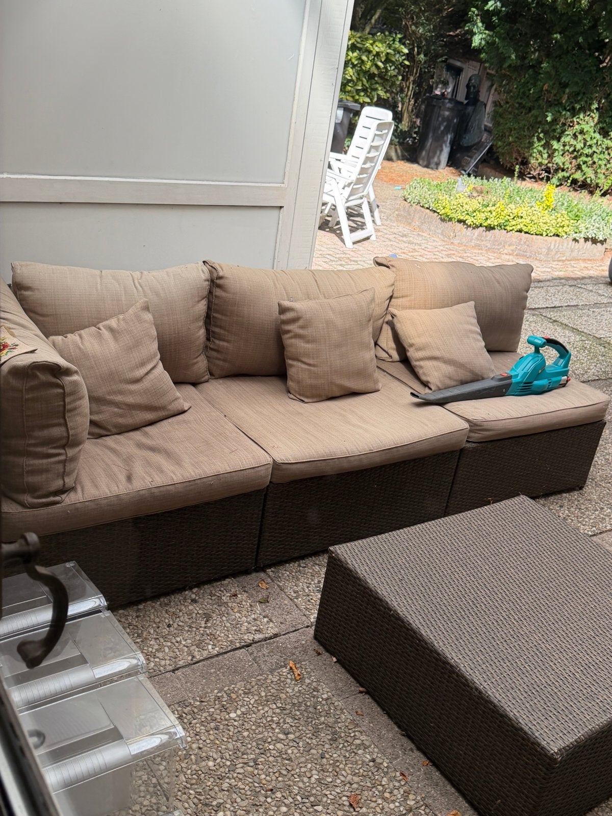 Comfortabele Wicker Loungeset met Kussens, Tuin en Terras, Ophalen, Gebruikt, 3 zitplaatsen, Loungeset