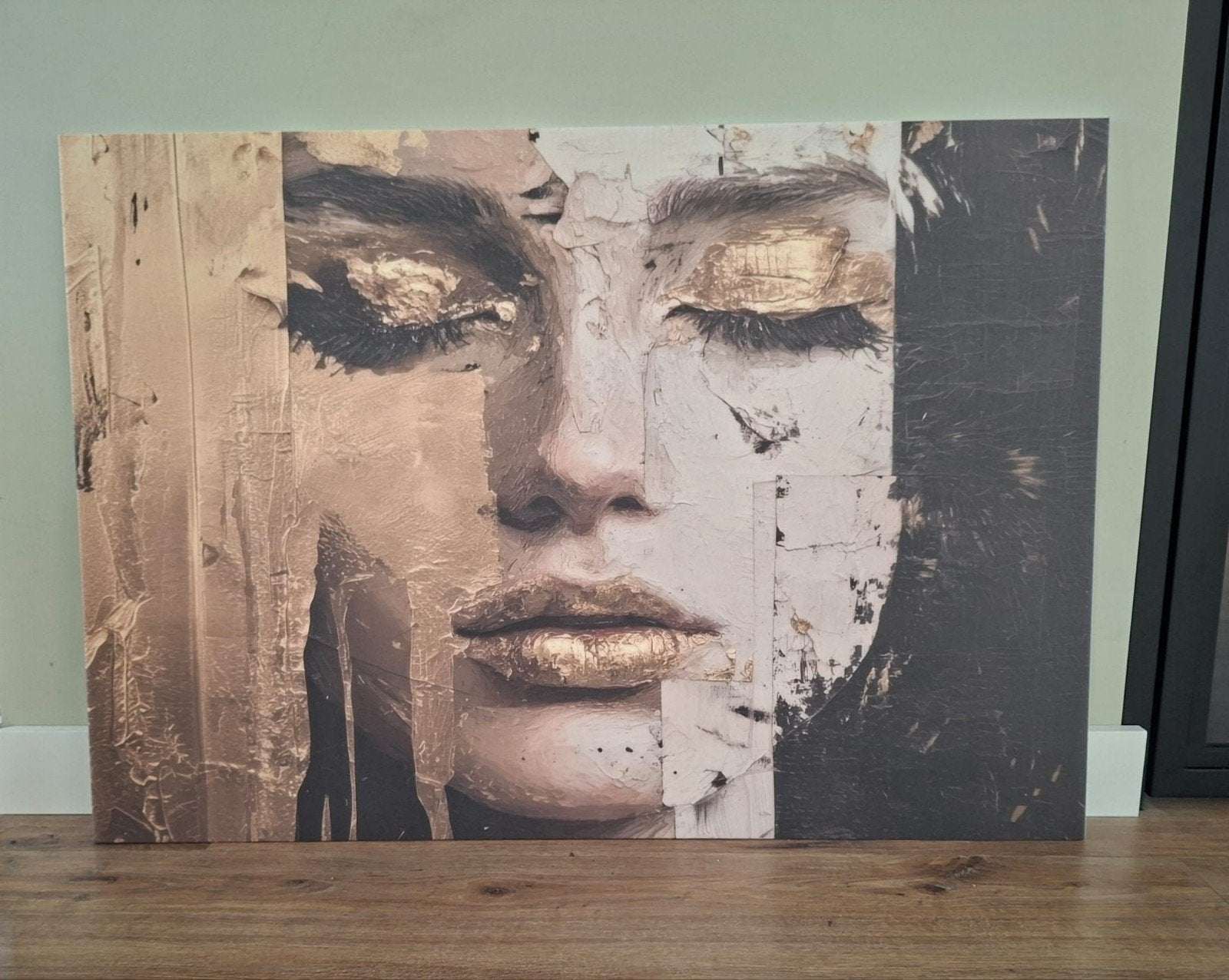 Nog nieuw Schilderij Gezicht Goud Abstract - Akoestisch pane, Antiek en Kunst, Ophalen, Overige materialen, Overige technieken