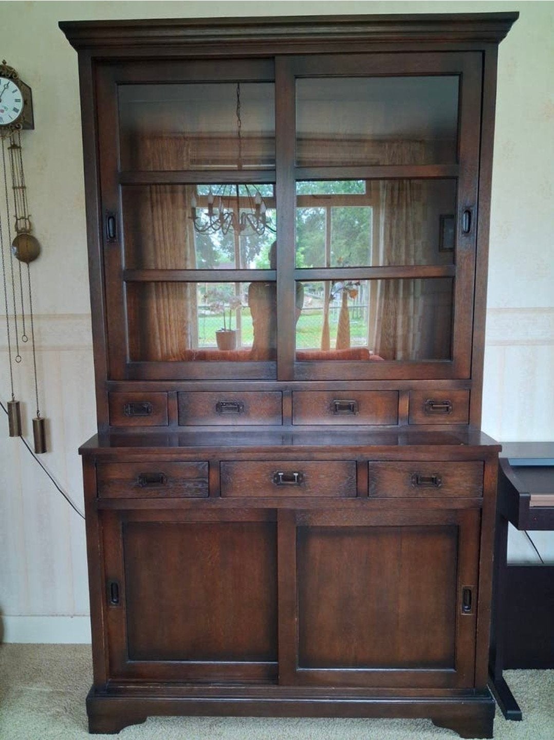 buffetkast donker hout met glasdeurtjes, Ophalen, 200 cm of meer, 150 tot 200 cm, Glas