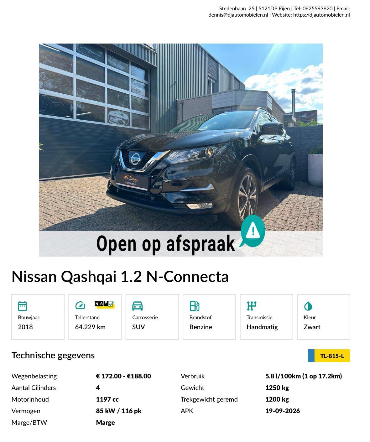 Nissan Qashqai 1.2 Dig-t 85KW 2WD 2018 Zwart, Auto's, Voorwielaandrijving, Stof, Zwart, 4 cilinders