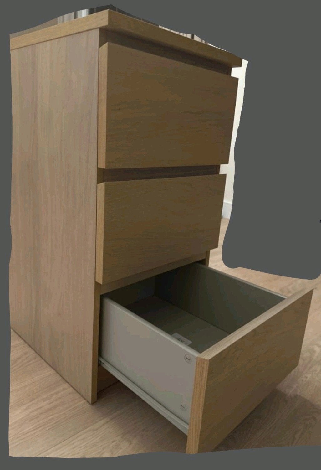 GEZOCHT 2 kastjes met 3 laden zoals op de foto blank eiken, Ophalen, Zo goed als nieuw, Minder dan 45 cm