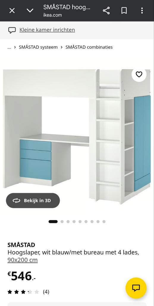 IKEA SMÅSTAD Hoogslaper met bureau en lades (wit/blauw), Ophalen, Gebruikt, Hoogslaper