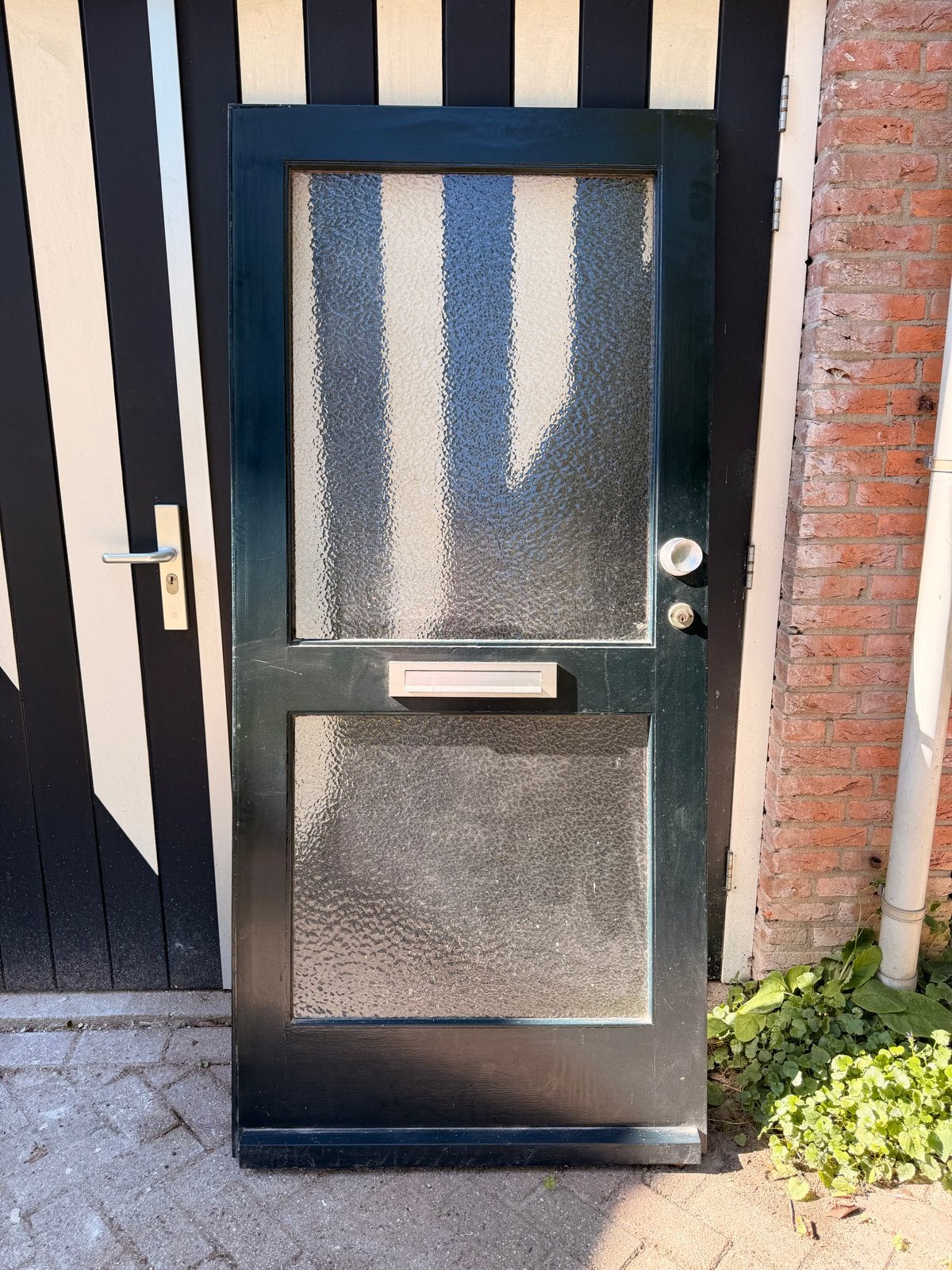 Massief houten buitendeur met glas, 201x92,5 cm, Ophalen, Gebruikt, 80 tot 100 cm, 200 tot 215 cm