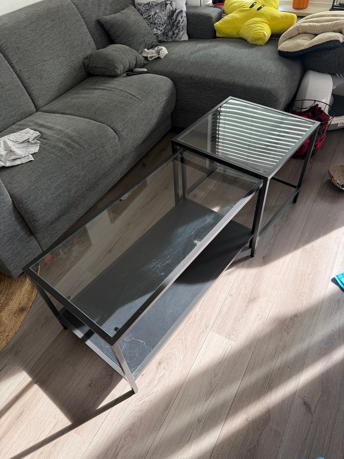 Salontagel bijzettafel zwart/glas, Gebruikt, Glas, 75 cm of meer, Rechthoekig