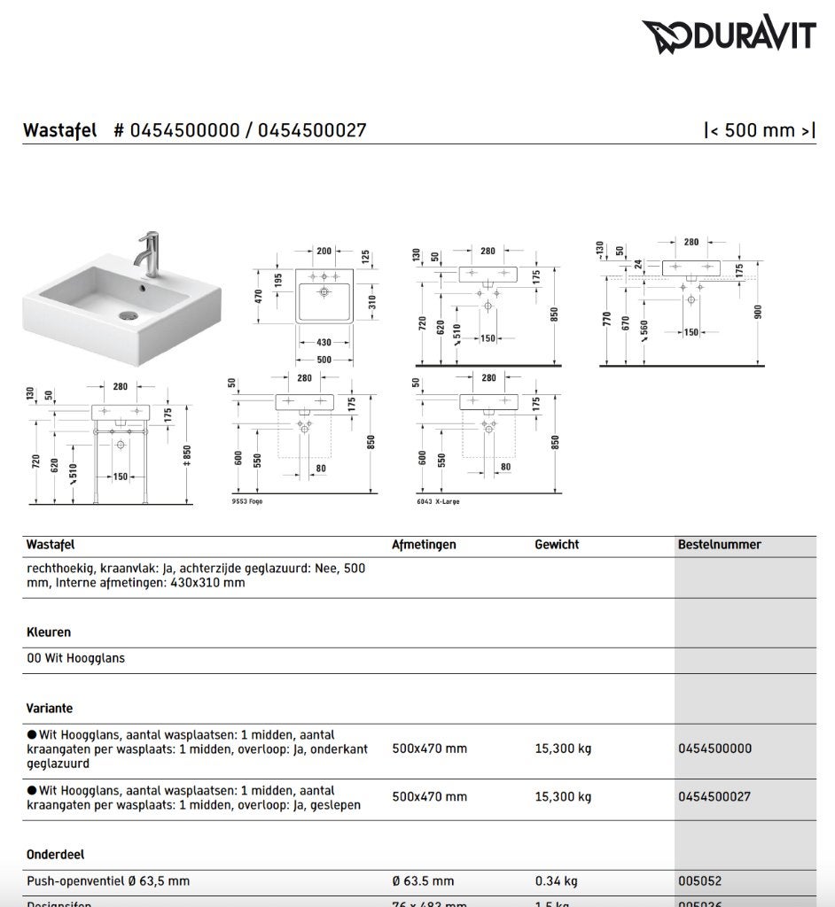 DURAVIT wastafel Vero, zo goed als nieuw, Huis en Inrichting, Ophalen, 50 tot 100 cm, Zo goed als nieuw, Minder dan 100 cm
