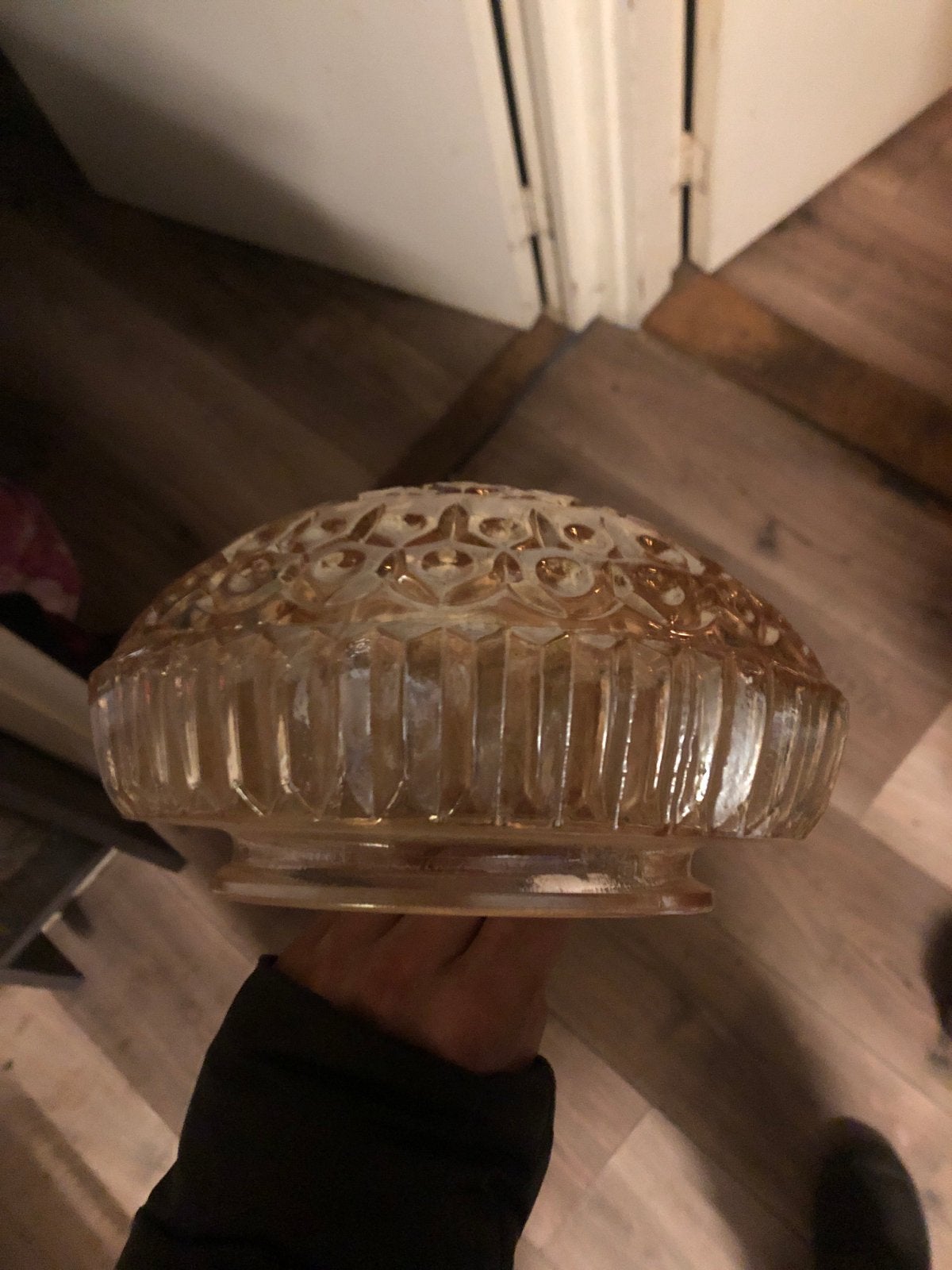 Antieke Roze Metallic Glazen Plafonnierre, Ophalen of Verzenden