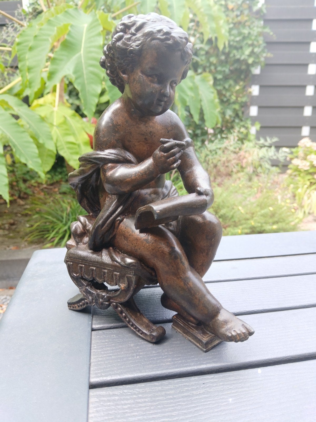 Bronzen engel putti gesigneerd, Ophalen of Verzenden