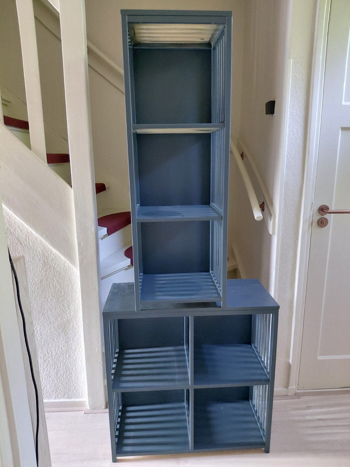 Twee Jysk kasten, groen-blauw geverfd, Huis en Inrichting, Kasten | Boekenkasten, Ophalen, Met plank(en), Minder dan 50 cm, Gebruikt